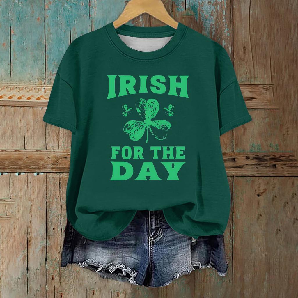 Женская мода повседневная с заниженной линией плеча короткая St. Футболка с круглым вырезом и принтом ко Дню Святого Патрика