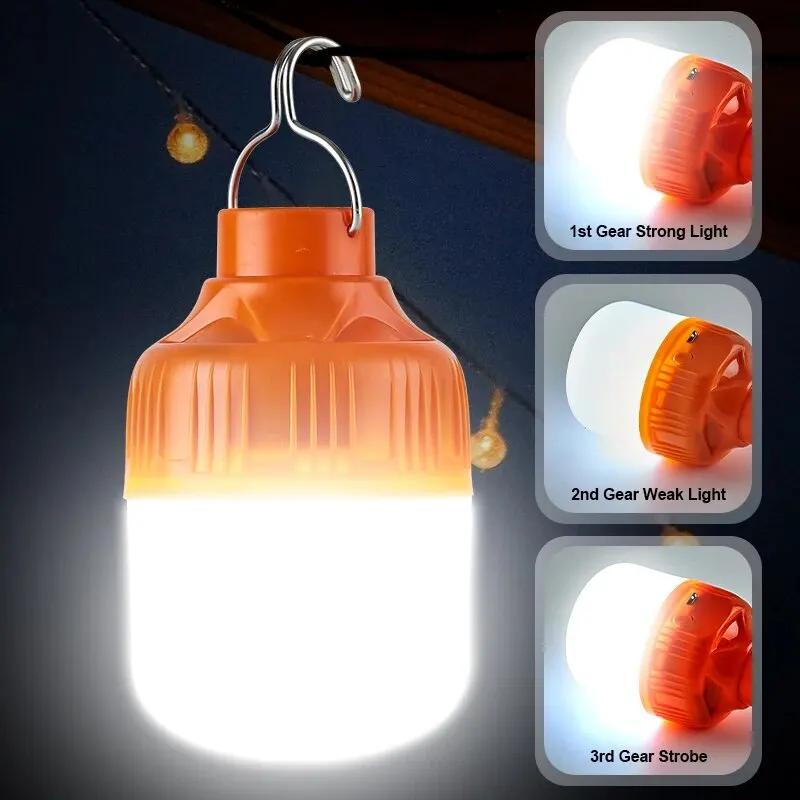 LED Lamp Bulbs Outdoor USB Rechargeable High Brightness Emergency Light Hook Up Camping Fishing Portable Lantern Night Lights