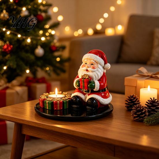 Seasonal Dining Table Decor Christmas Candle Holder, Cute Santa Claus/Snowman/Elf Boy/Gingerbread Tealight Resin Indoor Holiday Display Tabletop