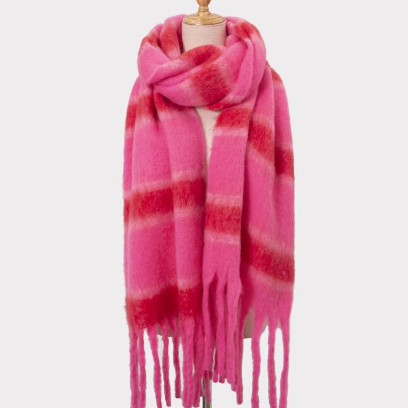 New Autumn and Winter Thickened Loop Yarn Braided Tassel Striped Imitation Cashmere Scarf