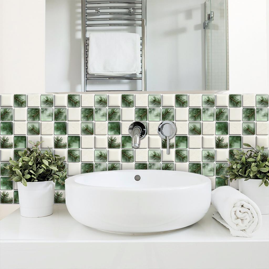 10Pcs Glossy Marble Mosaic Tile Stickers Waterproof Self-Adhesive Geometric Wall Floor Decals Kitchen Backsplash Home DIY Decoration