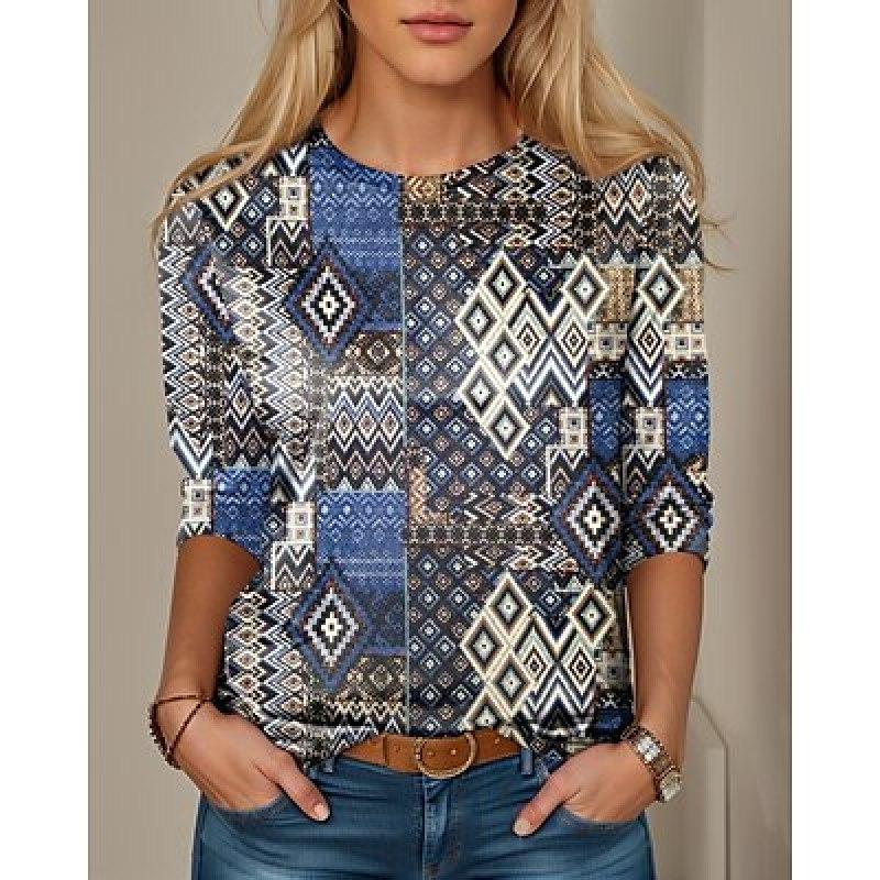 Жен. Футболка Футболка Сердце День святого Валентина Валентина Выходные Черный Лиловый Серый С принтом Длинный рукав Мода Круглый вырез Обычный крой Весна и осень