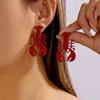 Boho Red Rhinestone Lobster Dangle Earrings for Women Ocean Crystal Zircon Animal Drop Earrings Summer Beach Party Jewelry