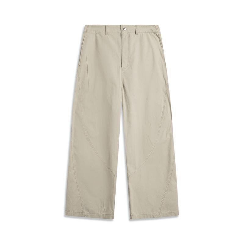 Li Ning CF Outdoor однотонные свободные повседневные прямые рабочие брюки с небольшим вышитым логотипом мужские брюки темно-зеленого цвета AKXV073-5
