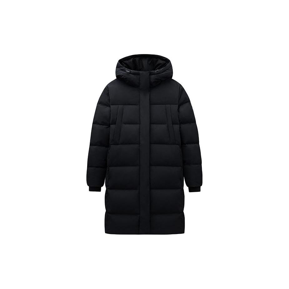 Anta Куртка-пуховик средней длины с капюшоном, водонепроницаемая, утолщенная, теплая, с буквенным принтом, женская, базовая, цвет черный 162417902-3