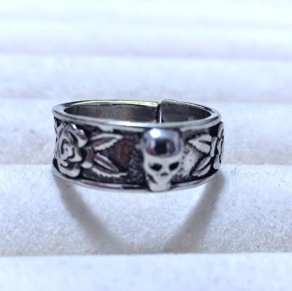 Преувеличенное ретро тайское серебряное кольцо-череп - Регулируемое открытое мужское кольцо