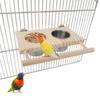 Wooden Perch Stand Hanging Feeder Bowls 2 In 1 Bird Food Cups Bird Feeding Dish Cups  Parrot