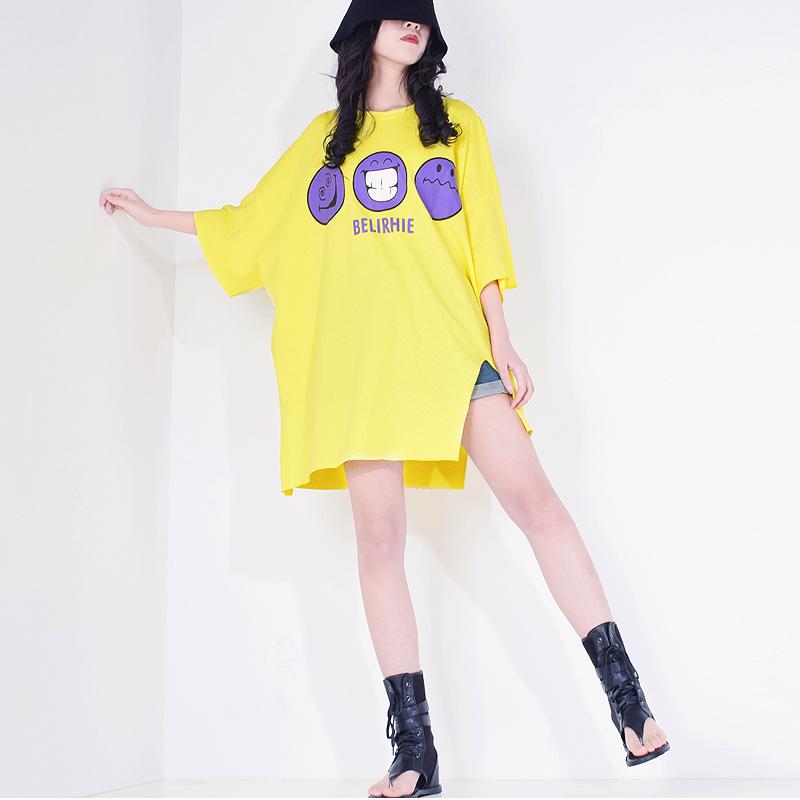 Xitao Повседневная длинная женская футболка с принтом и боковым разрезом DMY4193