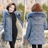 Middle-aged Women's Down Cotton Jacket Winter Coat Plus Velvet Thick Warm Outerwear Plus Size Hooded Parka Overcoat