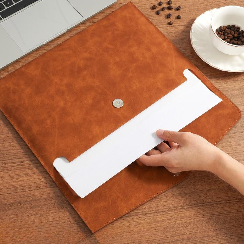A4 file bag storage bag, large capacity, double-layer data file bag, laptop leather protective cover