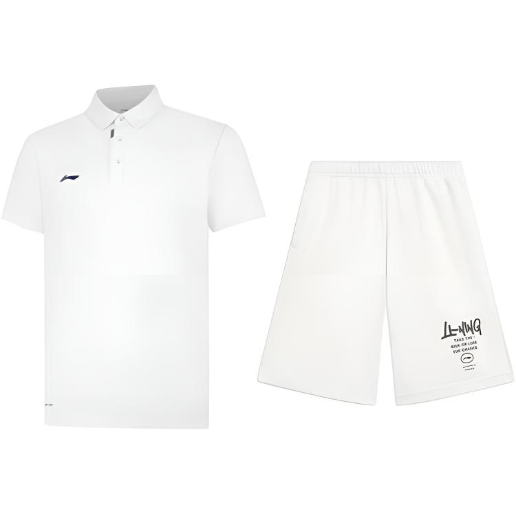 Li-Ning Simple Comfortable Quick-Drying Breathable Short Sleeve Polo Shirt And Mid-Waist Shorts Casual Sports Set Unisex Sets APLV133-1+AKST593-7
