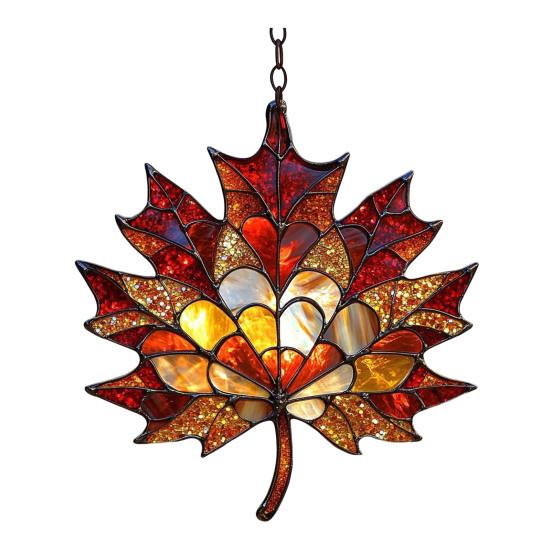 Maple Leaf Fall Ornament Window Hanging Autumn Leaf Suncatcher Stained Glass Wall Art for Thanksgiving Autumn Indoor Outdoor Home Decor