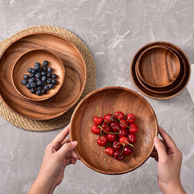 Ins Круглая деревянная тарелка поднос для еды для кухни ресторана вечеринки кафе десерт салат фрукты тарелки декоративный поднос сервировочный поднос