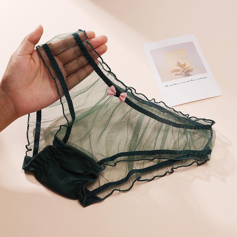 Breathable Sexy Lace Mesh Panties with Bowknot for Women