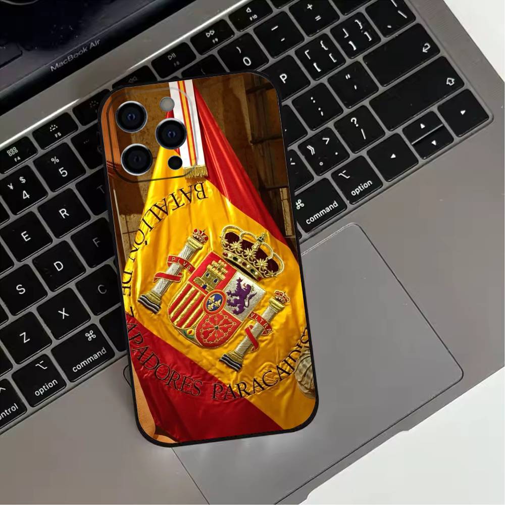 Spanish National Flag Phone Case For iPhone 17,16,15,14,13,12,11 Plus,Pro Max,XS,Soft Silicone Black Cover