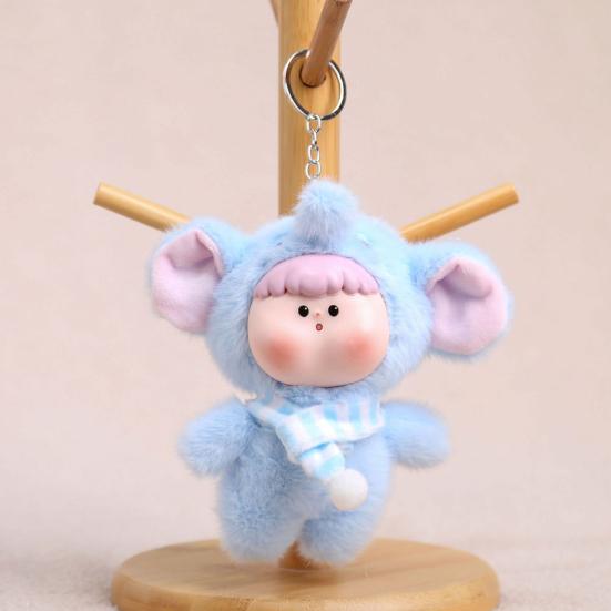 Yousheng Adorable Doll Pendant Multifunctional Plush Keychain with Hanging Buckle Cute Animal Shapes Fox Panda Soft Skin-Friendly Vinyl Face Gift