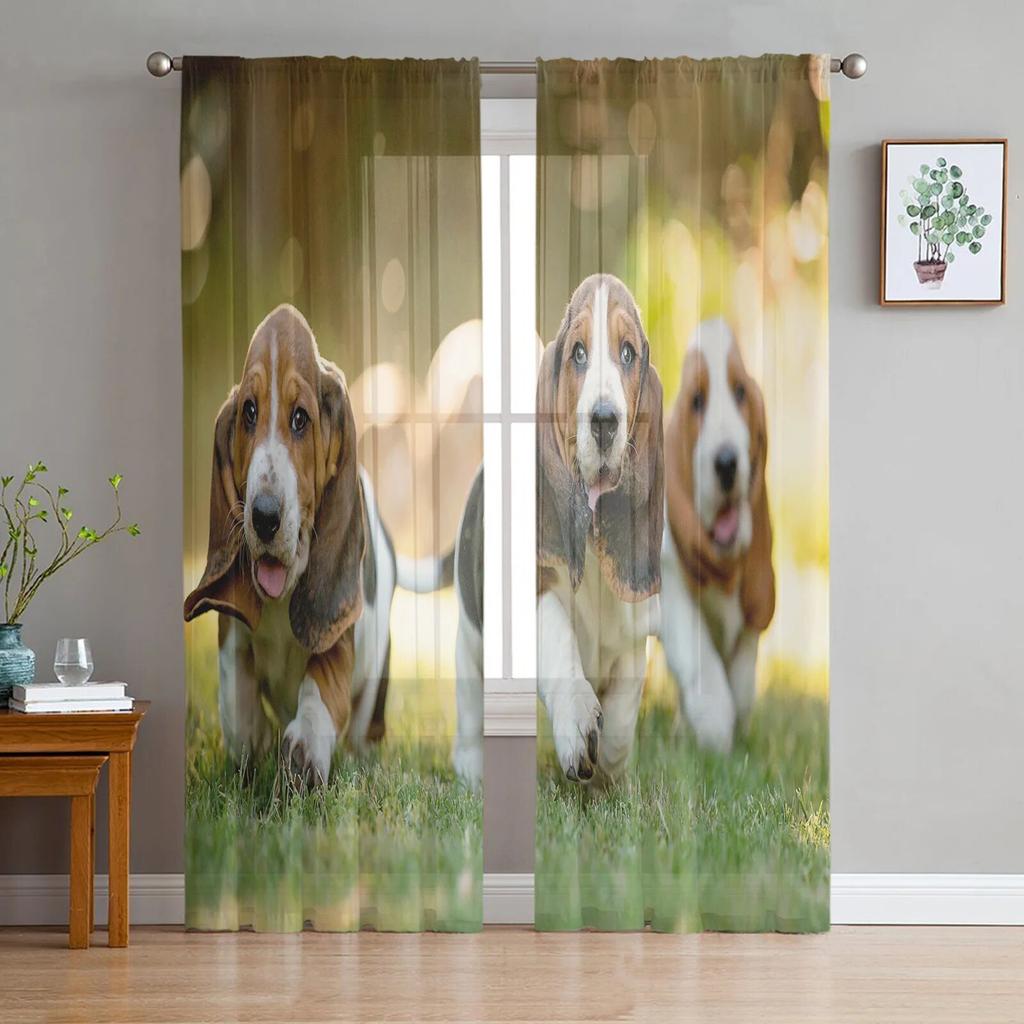 Тюлевые шторы с изображением щенка бультерьера для гостиной, спальни, современная вуаль, кухонные шифоновые прозрачные шторы