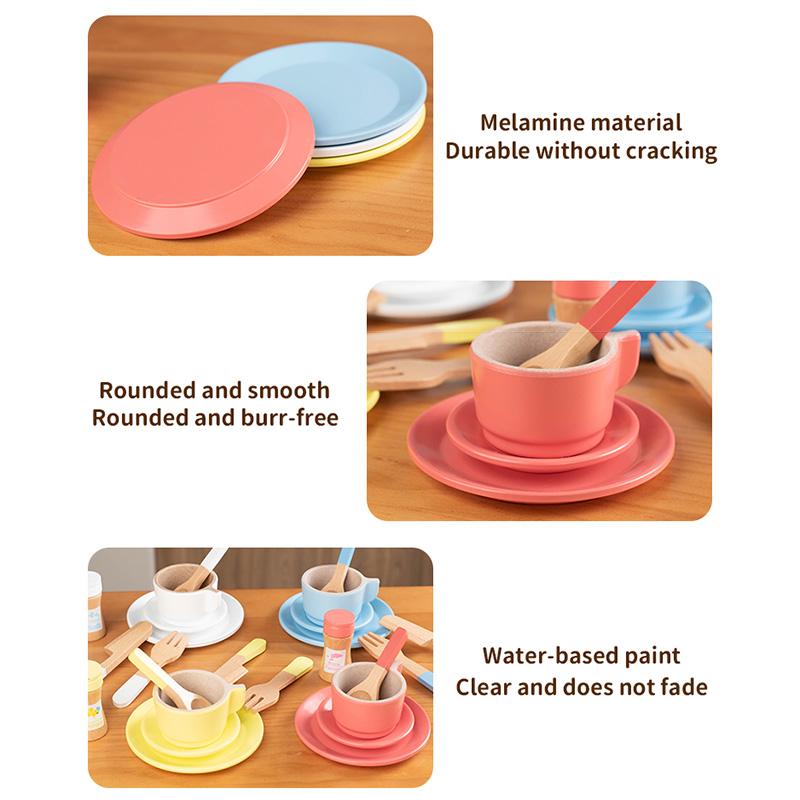 Tea Sets for Toddlers Wooden Play House Pretend Food Toy Sets for Kids Kitchen Accessories, Party Role Playing Toys Girls Gift