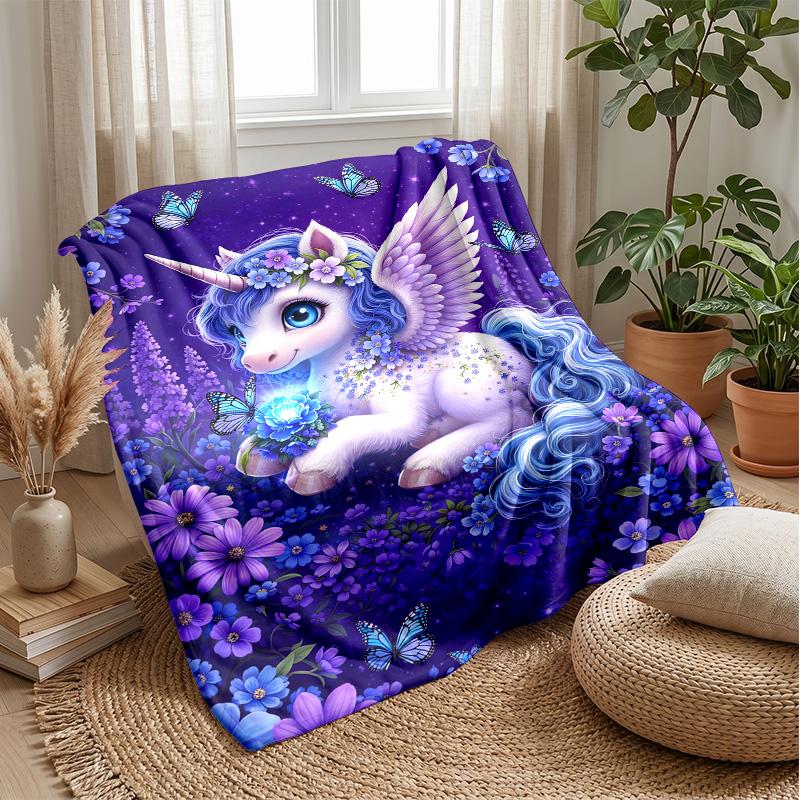 Fairy Unicorn Among Flowers Theme blanket Lightweight Warm Flannel Blanket Decorative Throw Blanket for Home Decoration