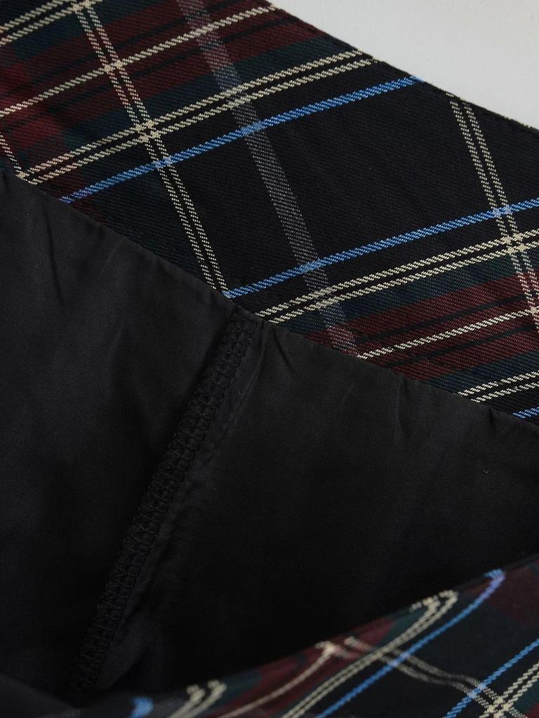 Женская клетчатая мини-юбка с завышенной талией, плиссированная, облегающего кроя, с разрезом на пуговицах - Осенний дизайн против открывания