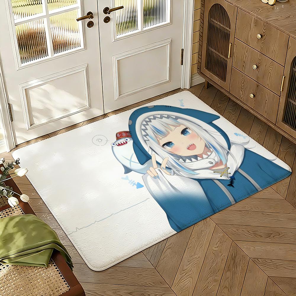 Anime G-Gawr G-Gura Floor Mat Soft Thickened Absorbent Non-Slip Bedroom Living Room Door Mat Home Decor Flannel Rugs
