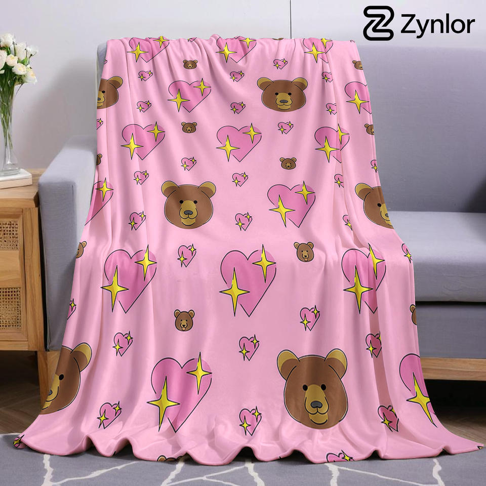Bear Heart Glow Lightweight Microfiber Soft Christmas Fleece Blanket Warm Cozy Throw for Bed Sofa Office Travel All Season