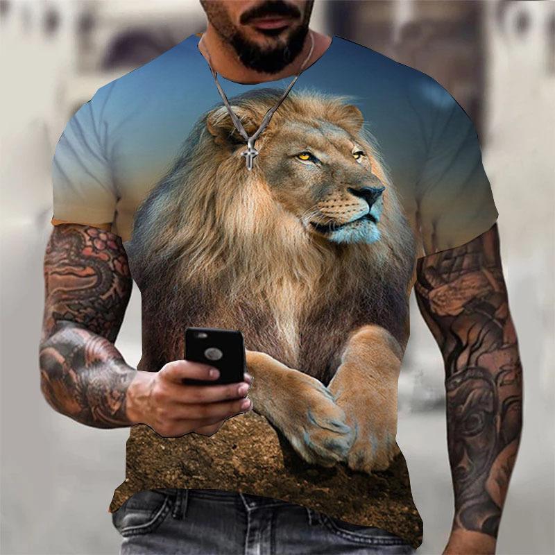 Мужская футболка с 3D цифровым принтом тигра, с коротким рукавом, удобная, повседневная, эластичная, с круглым вырезом, мужской топ для активного отдыха