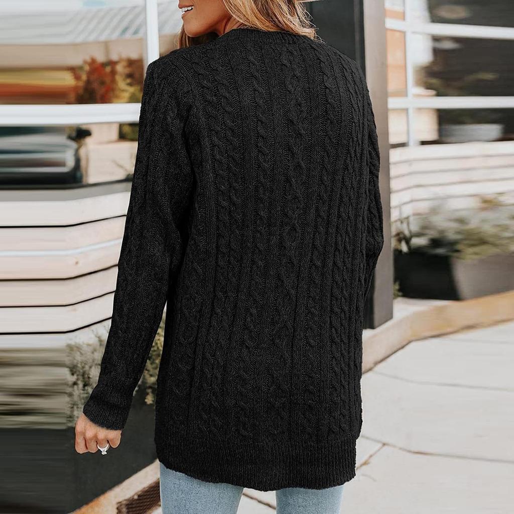 Женский однотонный повседневный кардиган средней длины с одной пуговицей и карманами, вязаный универсальный свободный свитер, куртка
