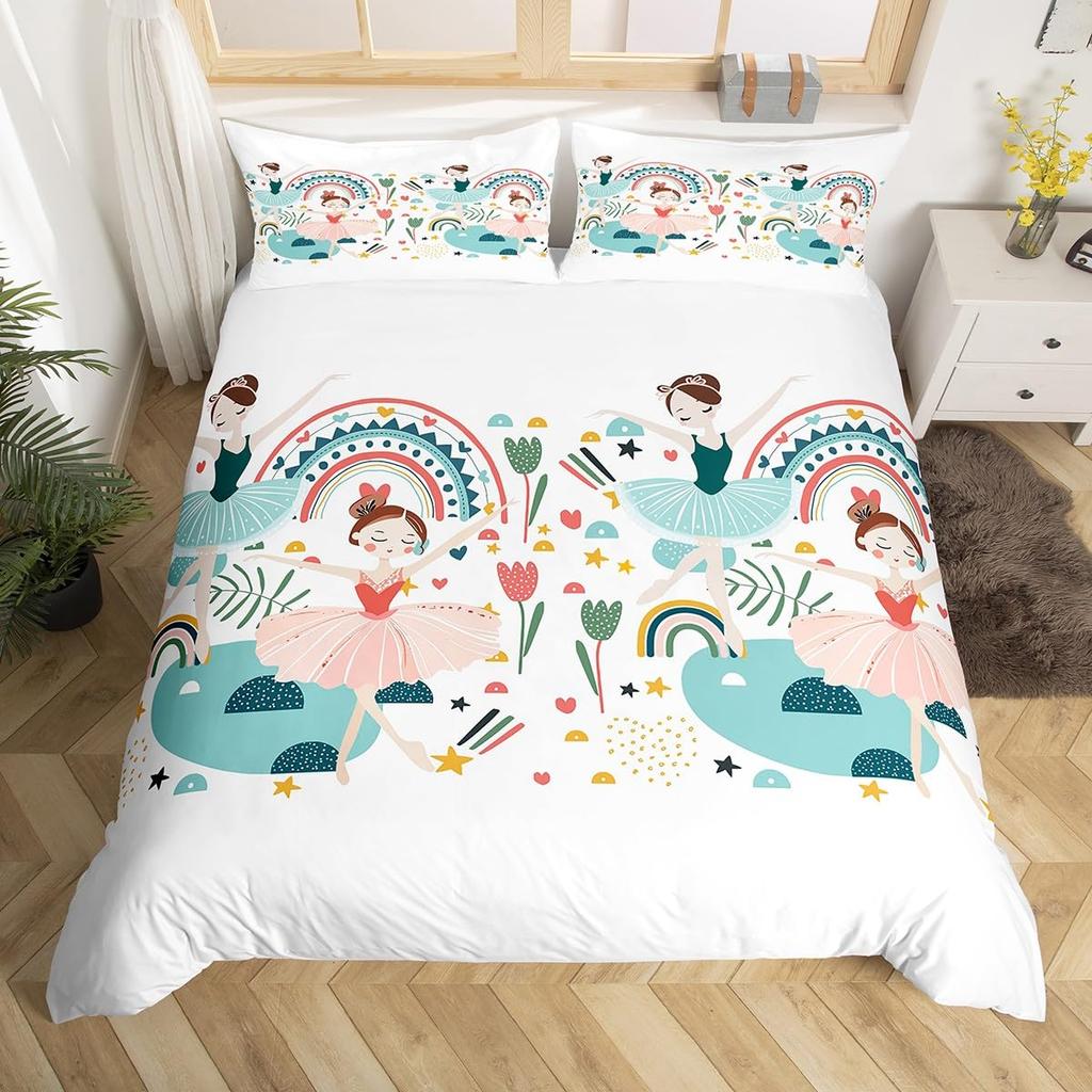 Cartoon Ballet Girl Duvet Cover Twin Queen Size Sport Theme Bedding Set Soft Microfiber Dancer Comforter Cover With 2 Pillowcase