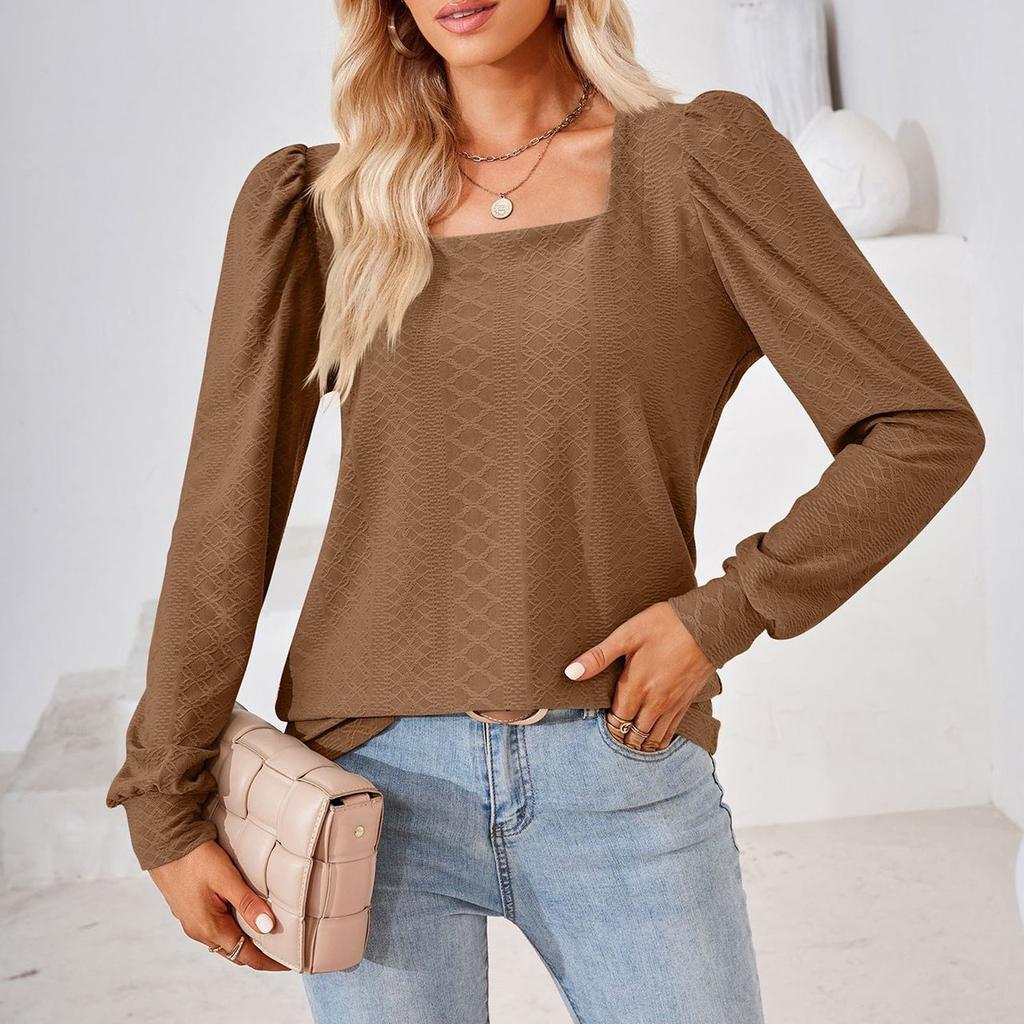 Женская модная однотонная футболка с длинным рукавом и квадратным вырезом