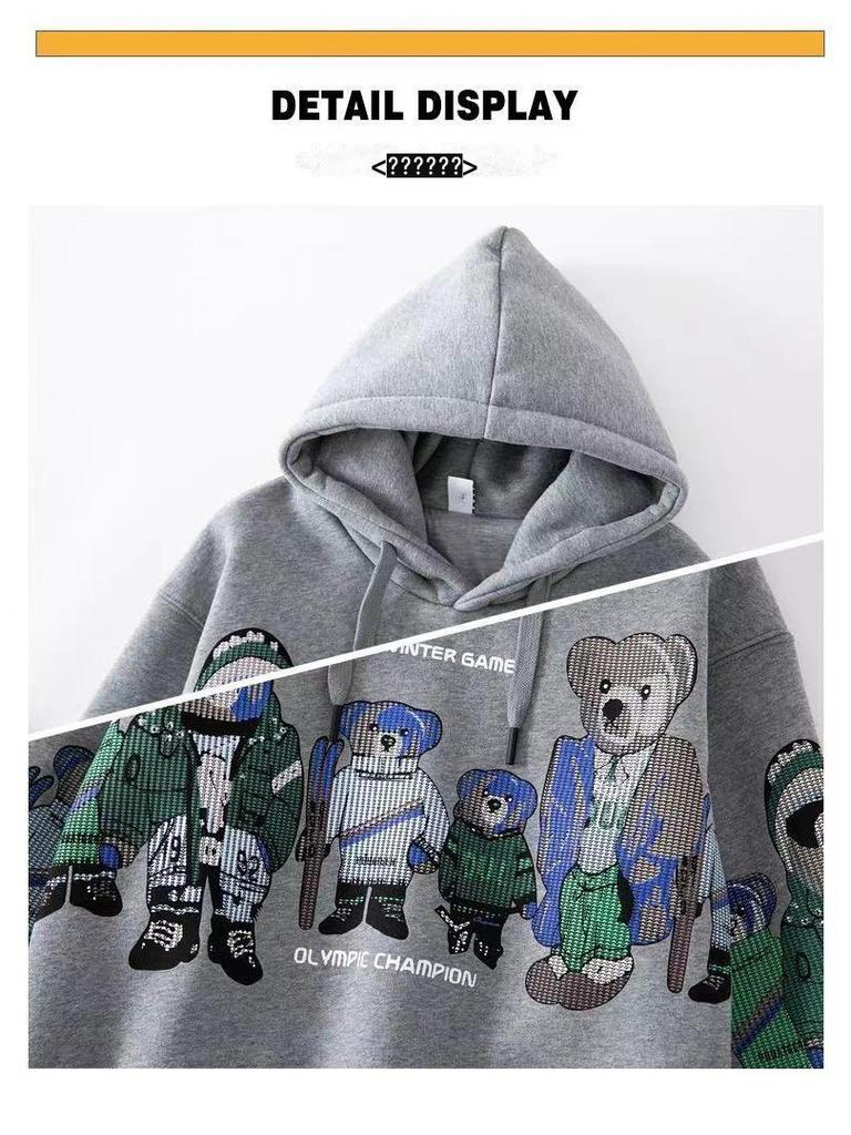 2024 Новая плюшевая толстовка с капюшоном для мальчиков: Плотная, стильная и теплая для детей среднего и крупного размера — идеально подходит для осенних и зимних видов спорта.