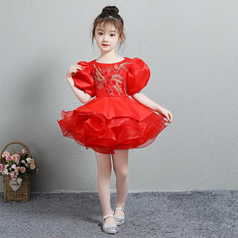 Детское платье принцессы, вечернее платье для девочек, студенческое платье с цветочным узором для девочек, свадебное платье с хвостом, танцевальный костюм-пачка