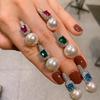 Trend Charms 12mm Pearl Earrings Pearl Ruby Aquamarine Stone Lab for Women Party Wedding Fine Jewelry Birthday Gifts