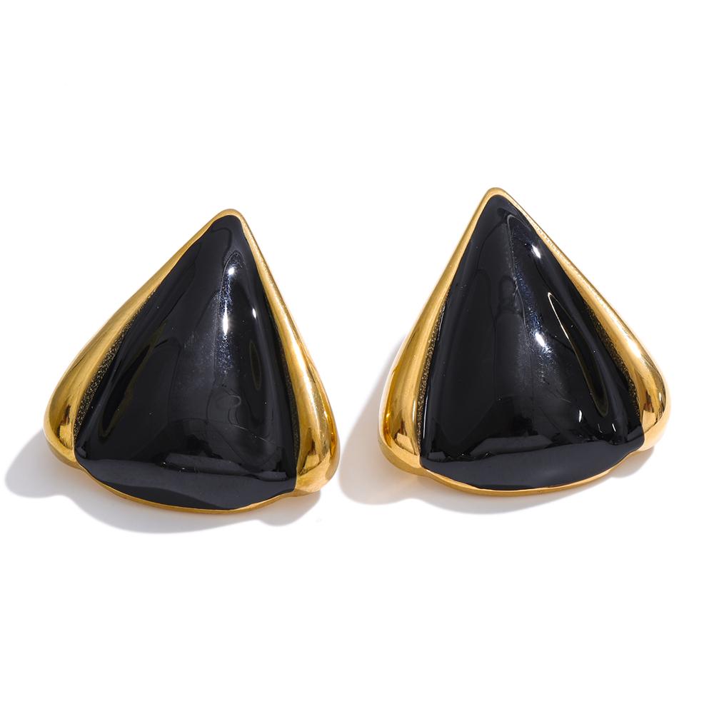 Yhpup Black White Imitation Pearl Triangle Stud Earrings Waterproof Gold & Platinum PVD Plated Stainless Steel Fashion Jewelry