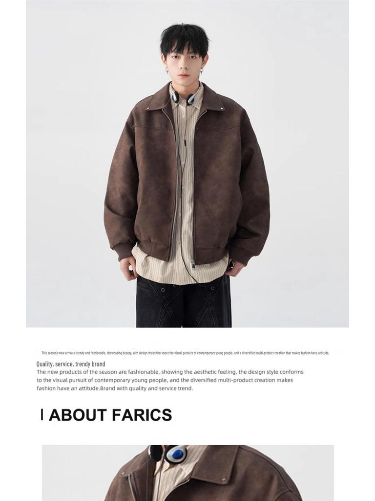 Унисекс Американская Ретро Куртка Maelard: Весенне-осеннее кожаное пальто мотоциклетного стиля с отложным воротником и заклепками.