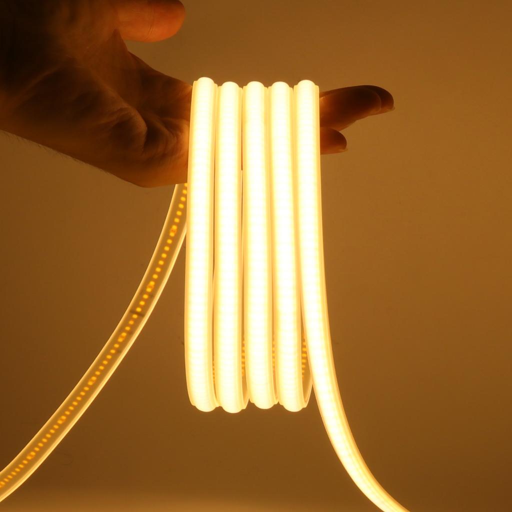 AC 110V 220V COB LED Strip Waterproof EU UK US Kit 3000K 4000K 6000K Garden Home Decor High Bright Flexible Ribbon Neon Light
