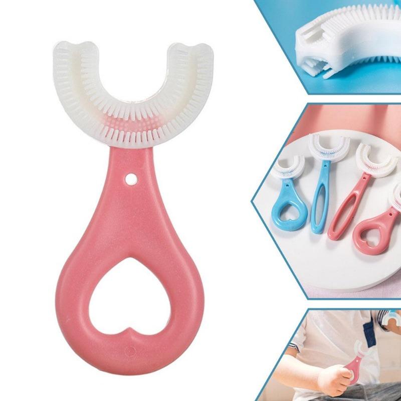U Shape Kids Toothbrush with Handle Silicone Oral Care Cleaning Brush for Children