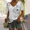 Vintage Black And White Letter Print Women's T-shirts Design Female V-Neck Top Plus Size Shirt Summer Women's Clothing Casual