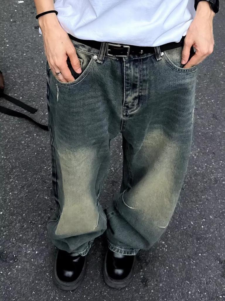 2024 Ретро-стираемые джинсы с широкими штанинами: Повседневные брюки унисекс в американо-японском стиле