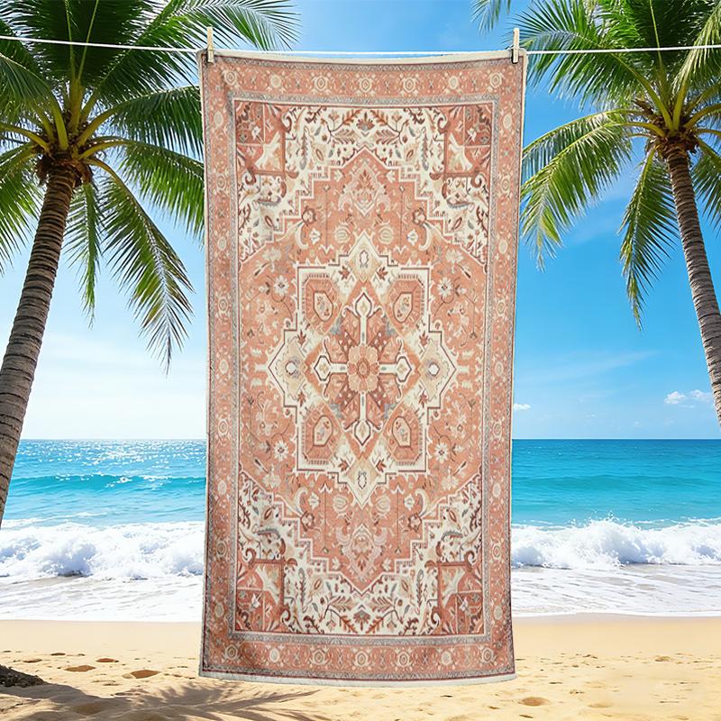 1Pc Rustic Floral Rug Beach Towel, Quick Dry, Multi-Use for Beach Pool Gym Yoga Home Travel, Christmas, Halloween, Xmas Gift M928764