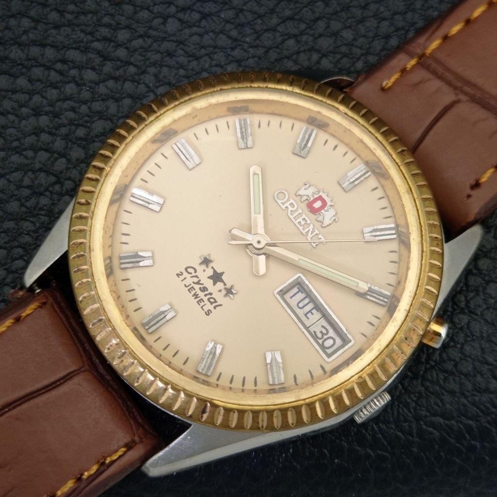 Orient КРИСТАЛЛ АВТОМАТИЧЕСКИЕ 46941 ЯПОНИЯ МУЖСКИЕ ВИНТАЖНЫЕ ЧАСЫ С КРЕМОВЫМ ЦИФЕРБЛАТОМ a703414-1