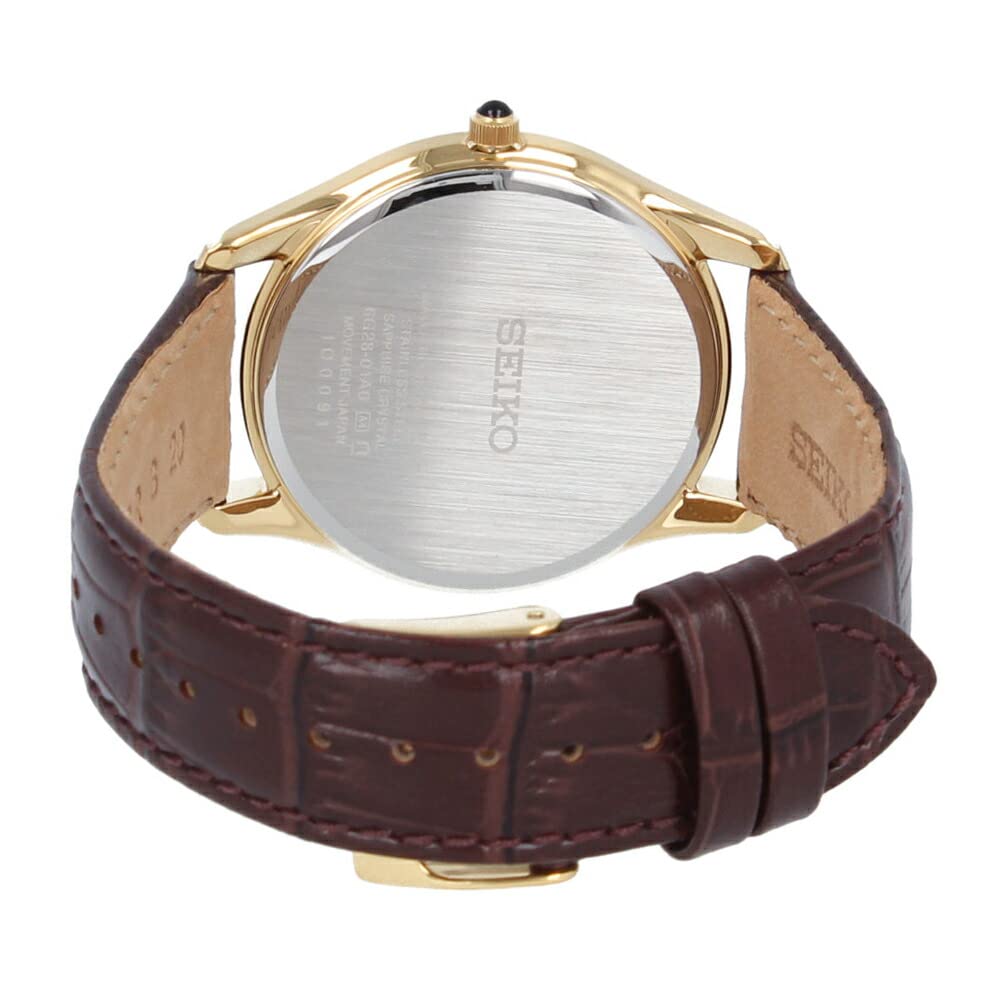 Seiko Мужские кварцевые аналоговые часы Seiko с маленьким циферблатом из нержавеющей стали, коричнево-золотистые, SRK050P, с секундной стрелкой, ремешок, белый