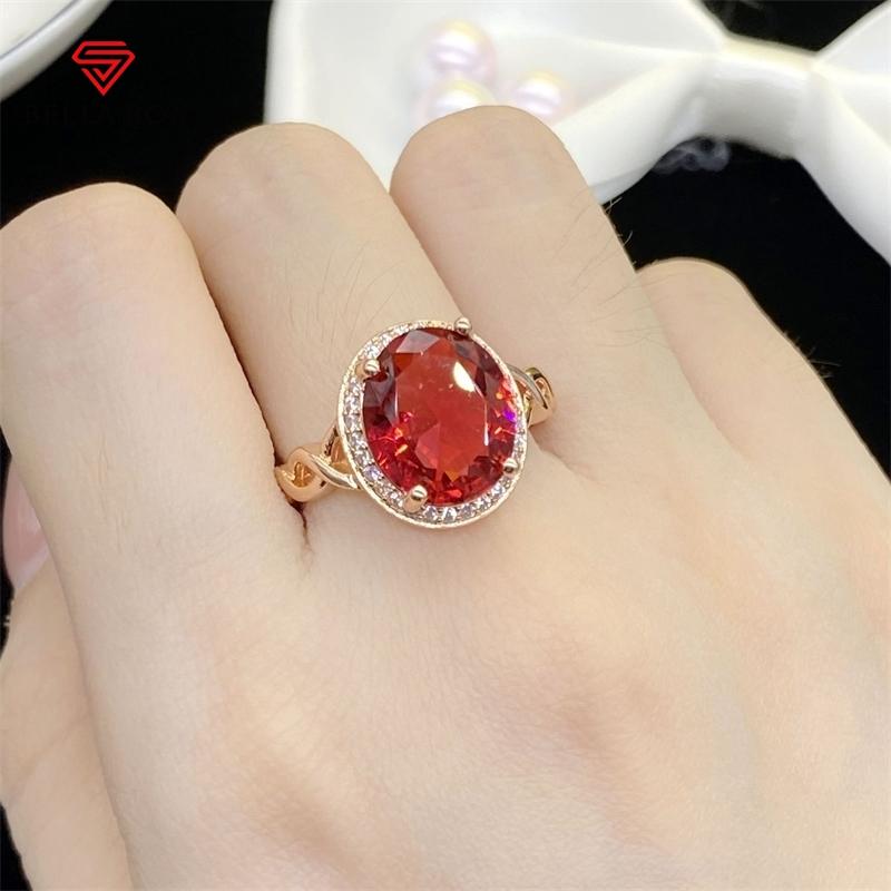 BELLA BOX New Temperament Red Oval Shape Elegant Opening Rings For Women Zircon Wedding Engagement Party Fine Jewelry Gift