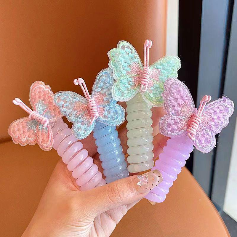 Прекрасная вышитая бабочка с цветами, эластичная спиральная веревка для волос, веревка для головы, хвост, кольцо для волос, резинка для волос, головной убор для детей