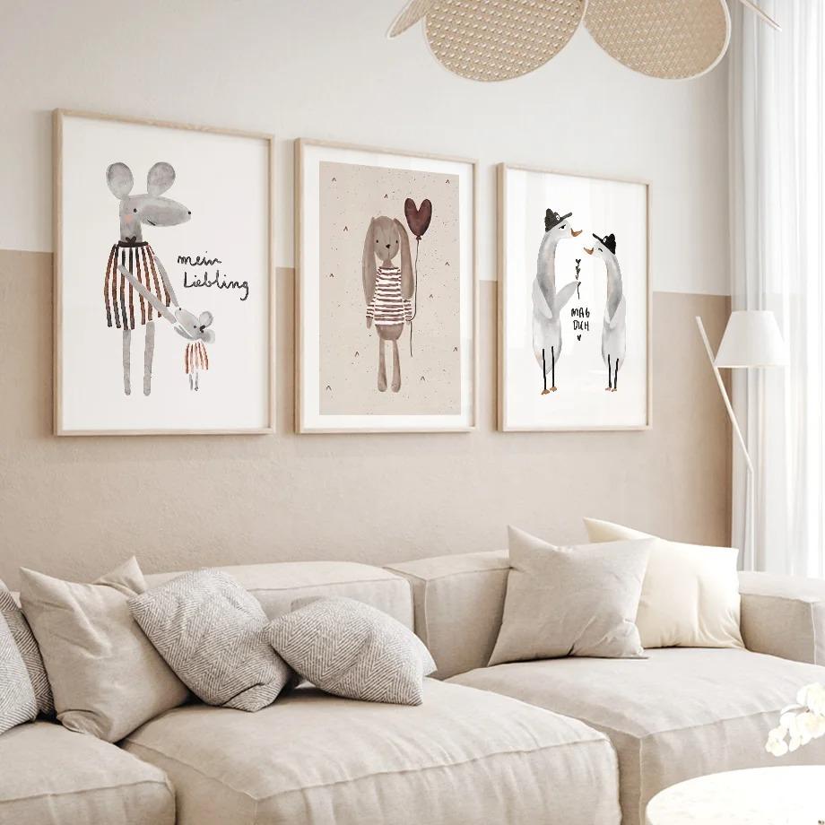 1 шт. кролики настенная живопись на холсте интерьерные картины детская спальня домашний декор медведи воздушные шары милые животные гостиная без рамки