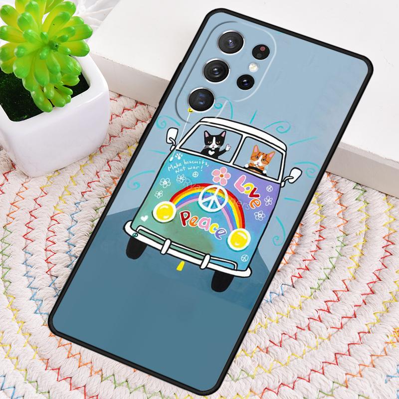 Хиппи Мирный Автобус Кот Силиконовый Чехол Для Телефона Для Samsung Galaxy note 10 pro S26 S25 S24 S23 S22 S21 Plus S25Ultra Capa Чехол