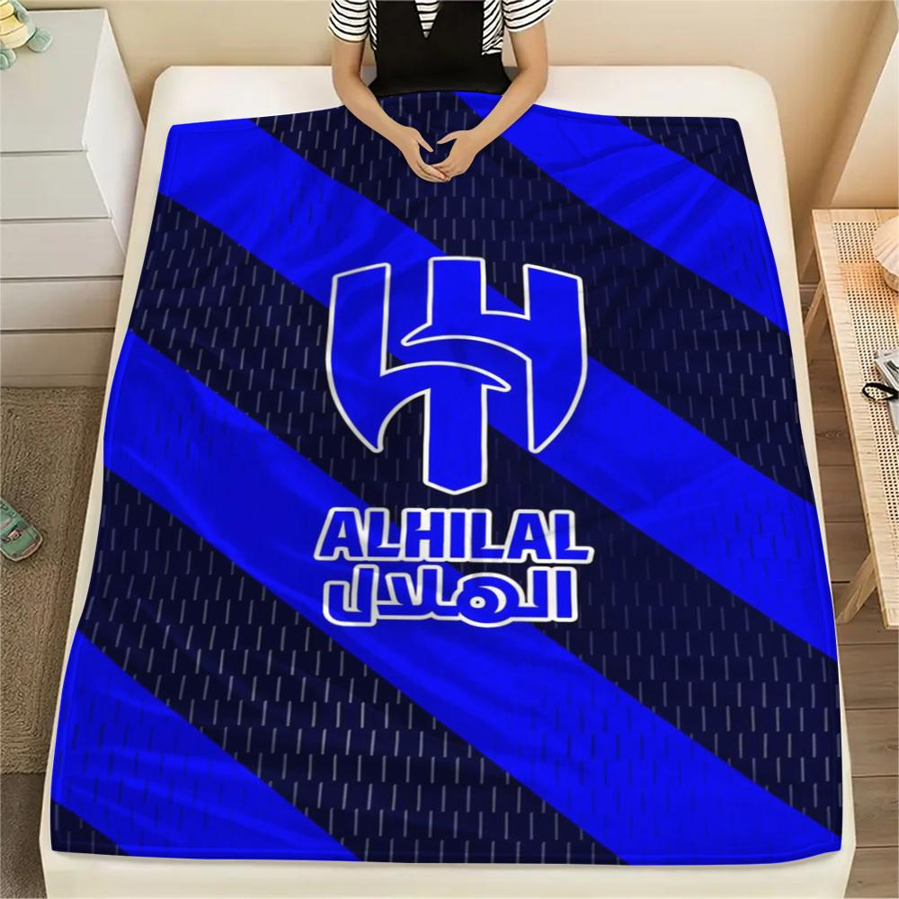 1Pc Al-Hilal Saudi Football Club Print Flannel Blanket High Quality Warm Comfortable Cover for All Seasons Perfect for Gifts Home Decor