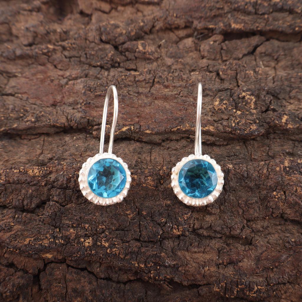 Серьги с голубым топазом Swiss Blue Topaz Gemstone Earring, 925 Solid Sterling Silver Earrings Jewelry Handmade Earrings, Silver Jewelry For Gift
