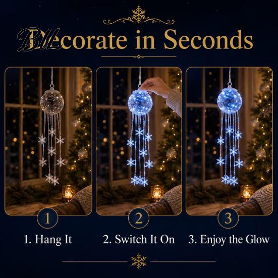 Reusable Festive Ornaments LED Hanging Christmas Ornament, Icy Glow Sparkling Snowflake Cascade Decoration, DIY Craft Supplies Winter Lighted