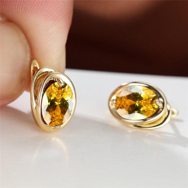 Серьги с разноцветными овальными камнями из циркония, винтажные золотые свадебные серьги, простые модные серьги-кольца с радужными кристаллами для женщин